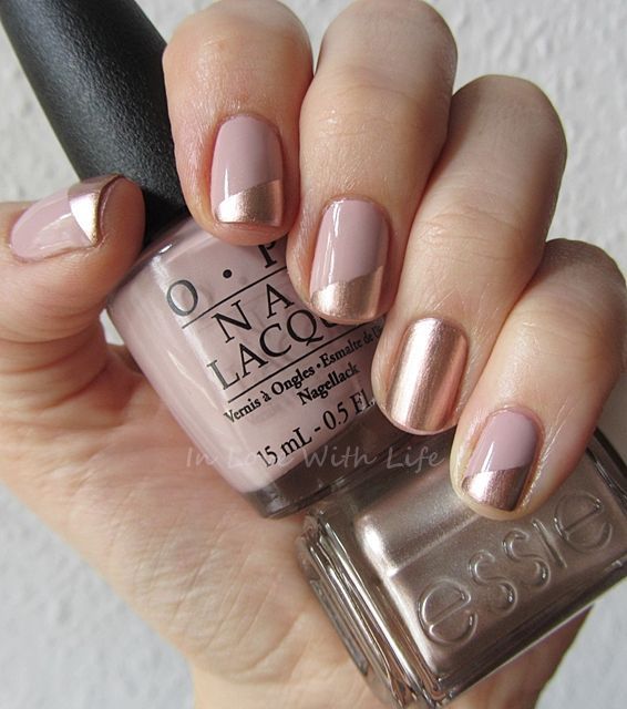 Gold and Beige Wedding Nail Idea