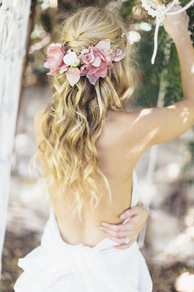 Half Up Half Down Wedding Hairstyle with Flower