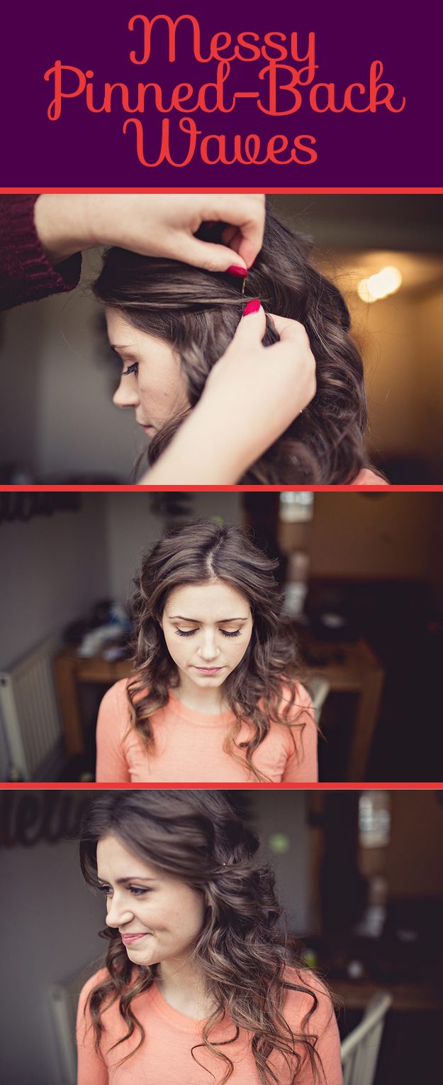 Messy Pinned Back Wavy Hairstyle Tutorial