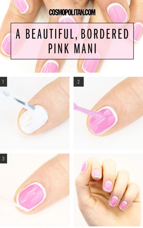 Pink Bordered Nail Art Design