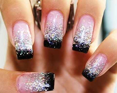 Pink and Black Wedding Nail Idea