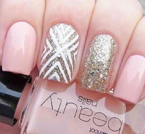 Pink and Gold Wedding Nail Idea