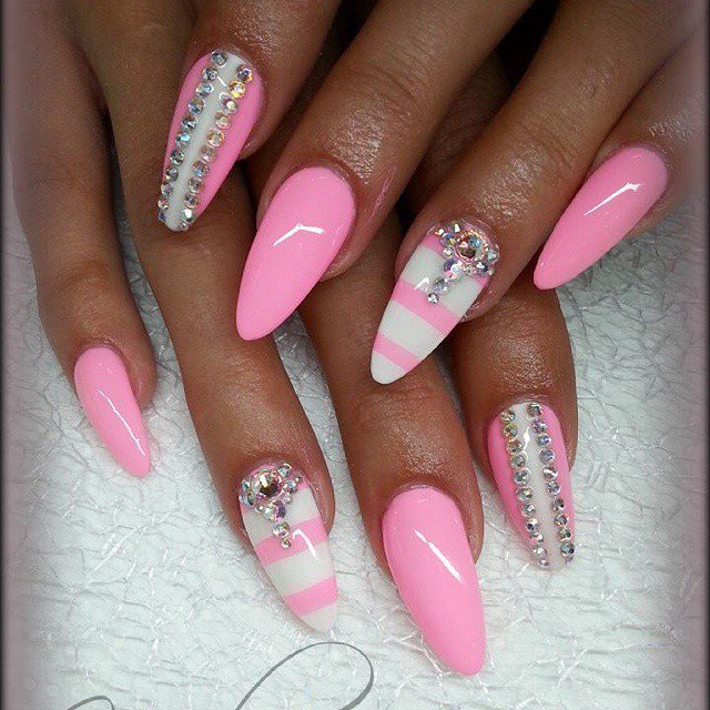 Pink and White Nail Art Design