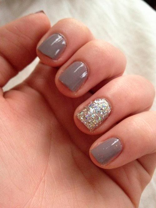 Shimmery Grey Nail Design for Short Nails