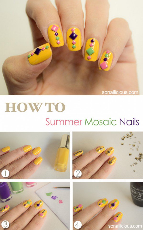 Summer Mosaic Nail Art Design