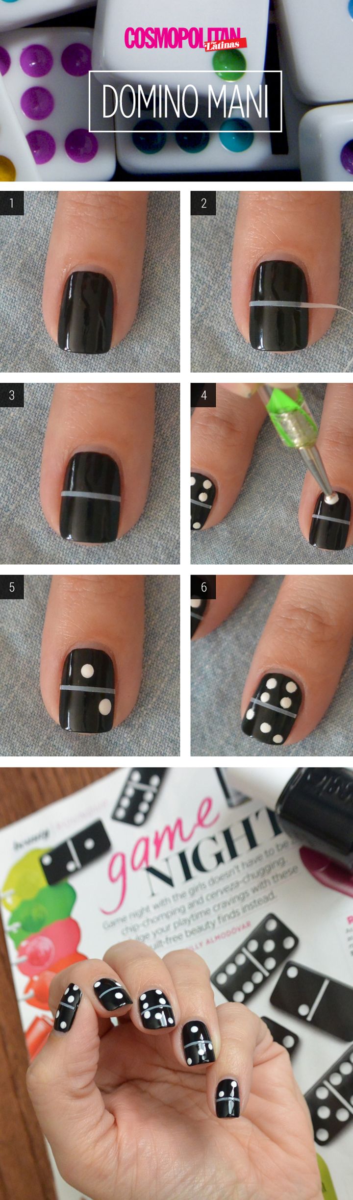 Black Nails with White Dots