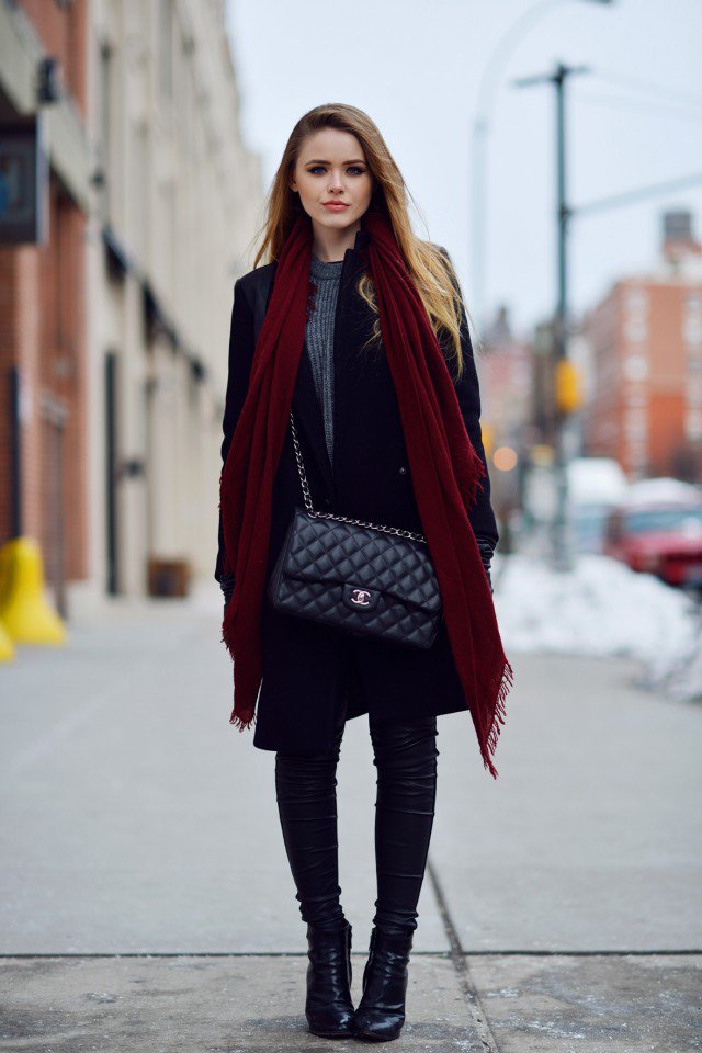 Black Trench Coat and Handbag