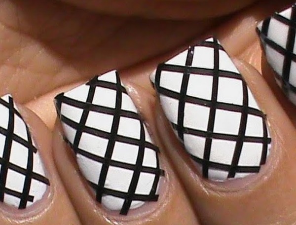 Black and White Fishnet Nail Design