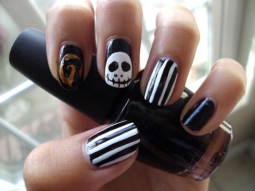 Black and White Halloween Nail Design