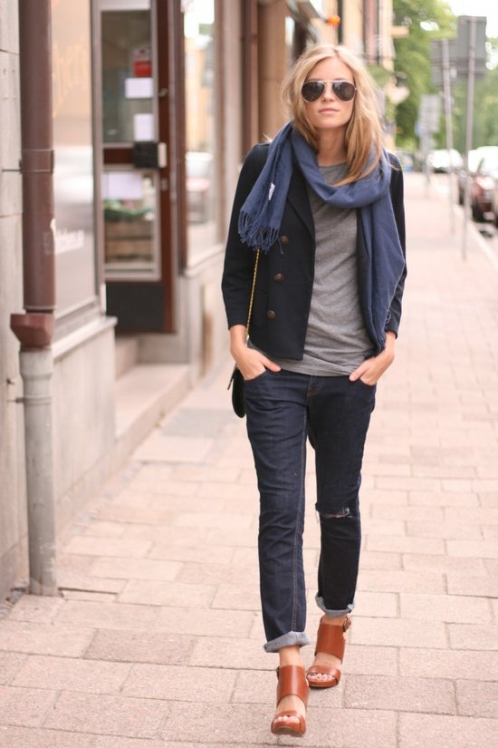 Blue Blazer with Boyfriend Jeans