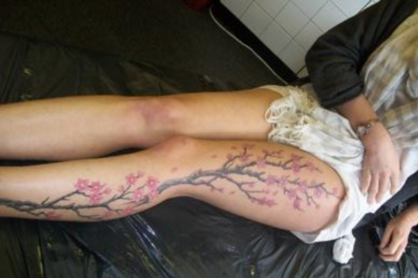 Cherry Blossom Leg Tattoo