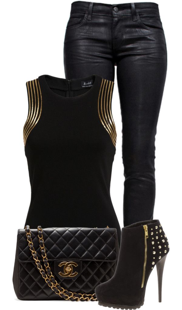 Gold and Black Night Out Outfit Idea