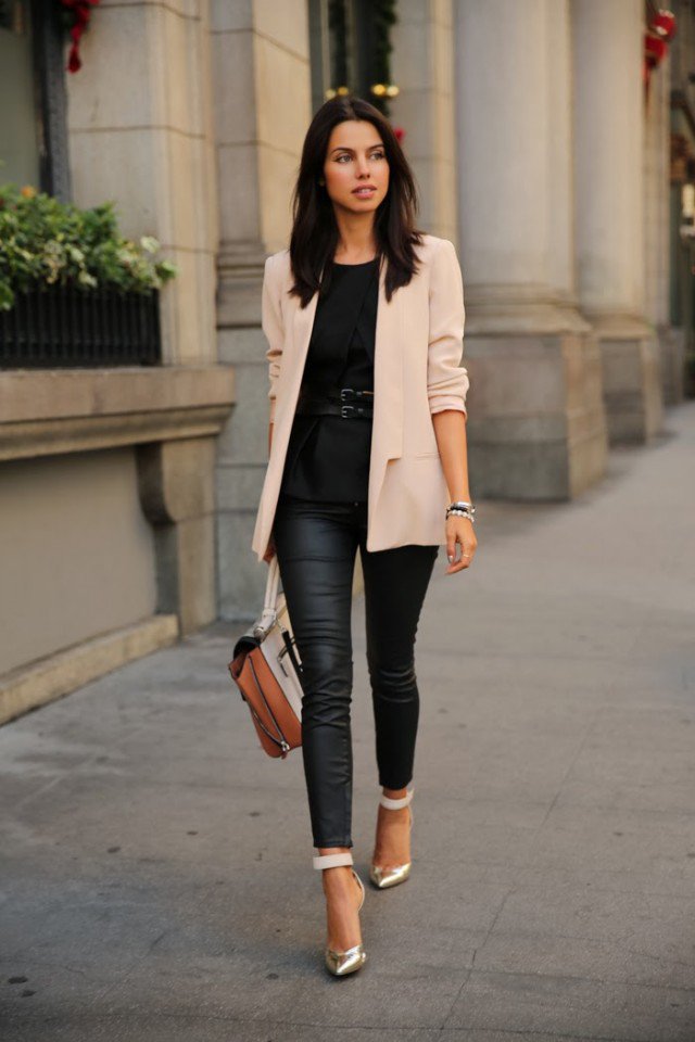Light Pink Blazer with Leather Pants