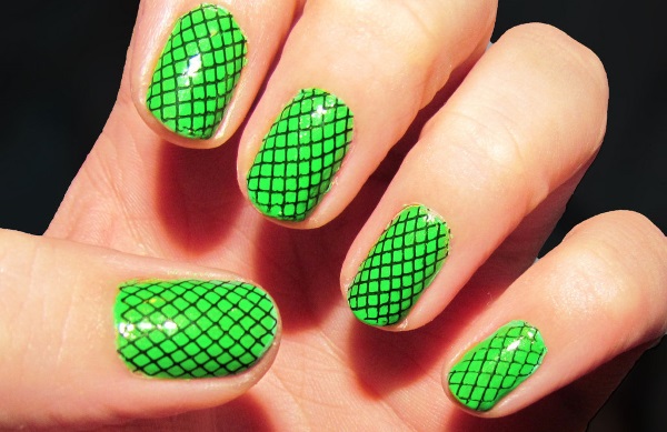 Lime Green Fishnet Nail Design