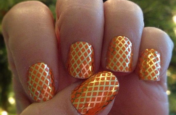 Orange Fishnet Nail Design