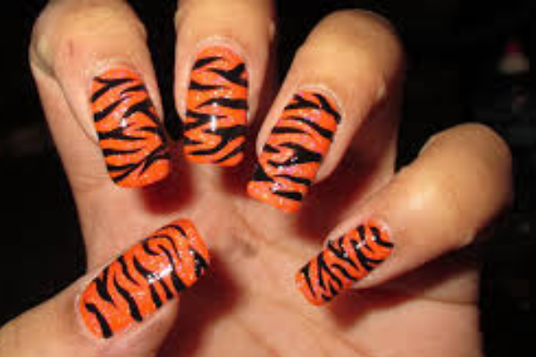 Orange Tiger Print Nails