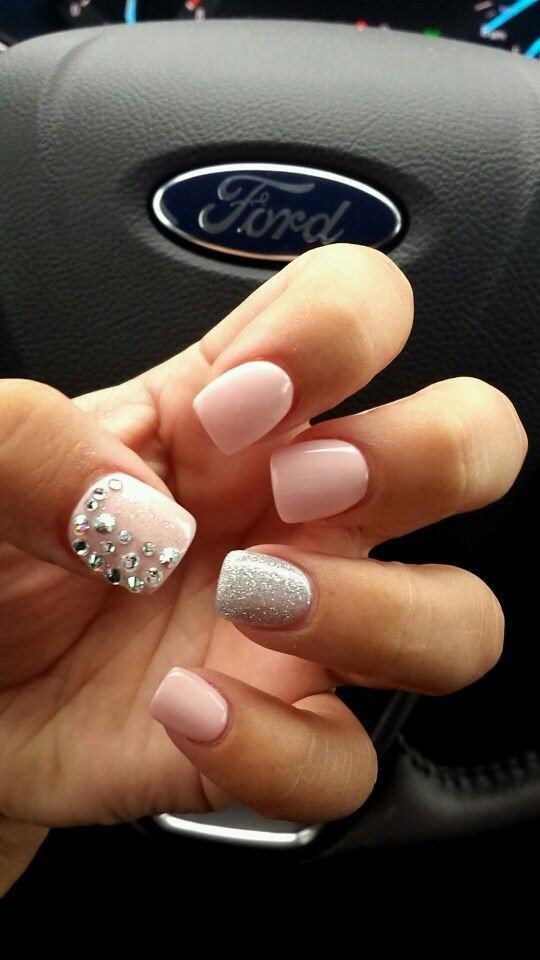 Pink and Silver Short Nail Design