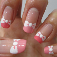 Pink and White Bow Nails