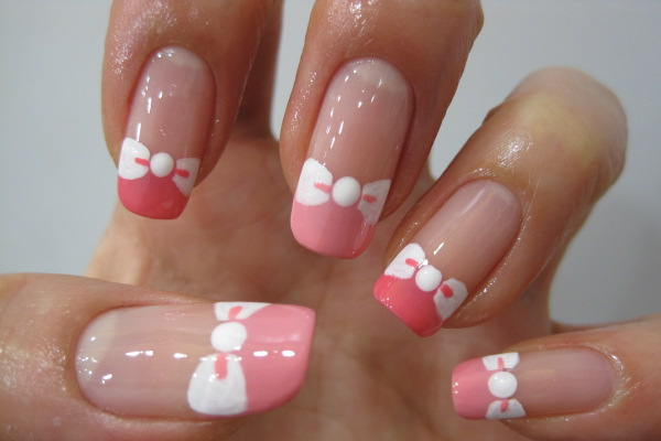 Pink and White Bow Nails
