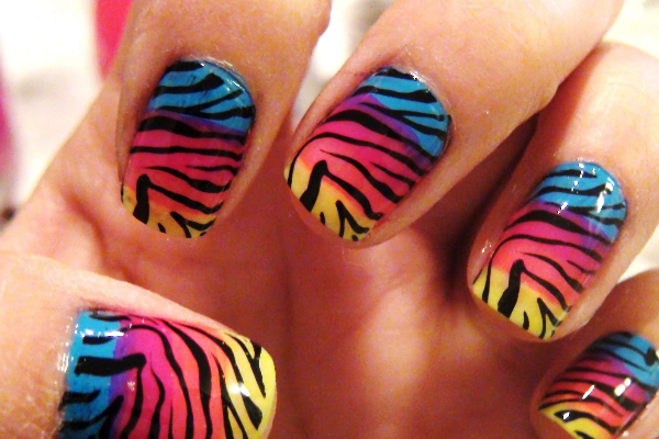 Rainbow Zebra Print Nails