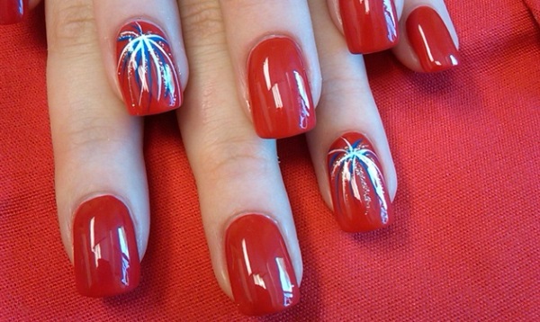 Red Nails With Fireworks