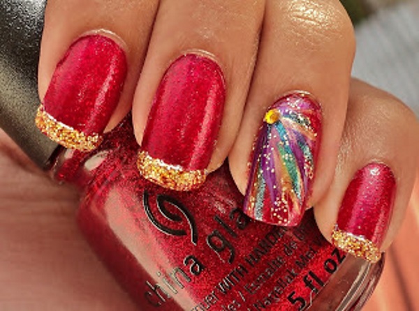 Red and Gold Fireworks Nails