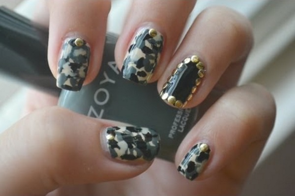 Studded Camouflage Nail Design