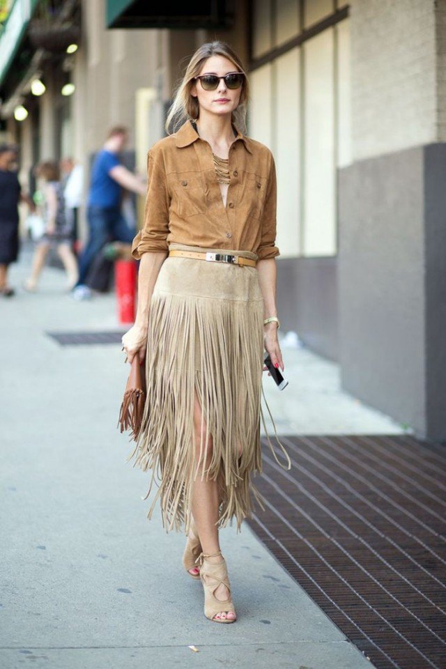 Suede Shirt with Fringe Skirt