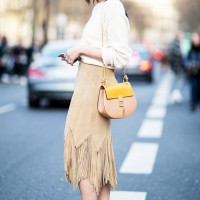 White Sweater with Suede Fringe Skirt