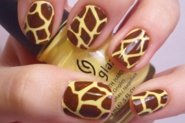Yellow and Brown Giraffe Nails
