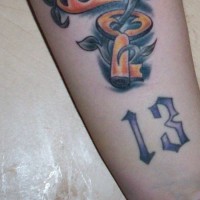 Golden Key Arm Tattoo with 13