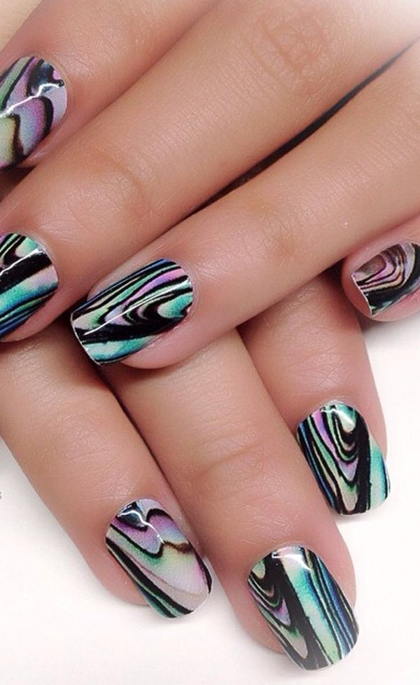 Abstract Water Marble Nail Design