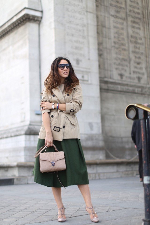 Beige Trench Coat with Knee Length Skirt