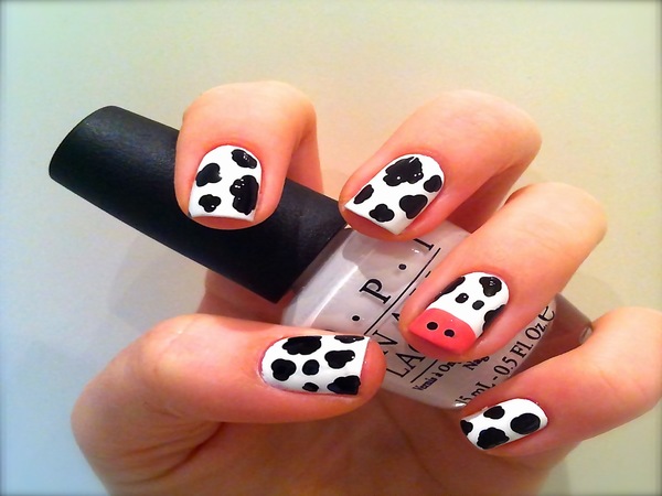 Black and White Cow Nail Design