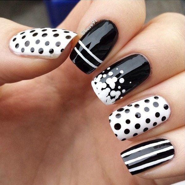 Black and White Polka Dot Nail Design
