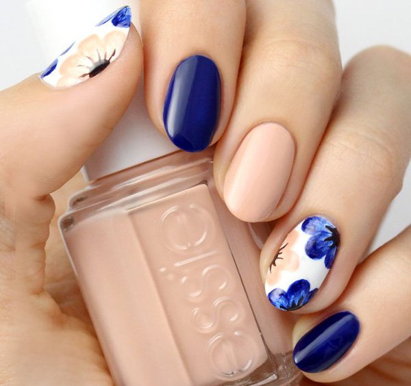 Blue Floral Nail Design