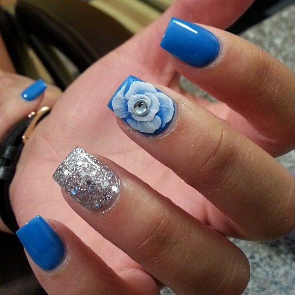 Blue Flower Nail Design