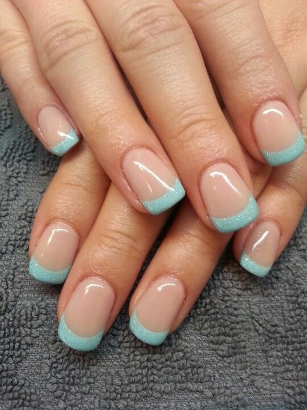 Blue Glitter French Manicure Idea