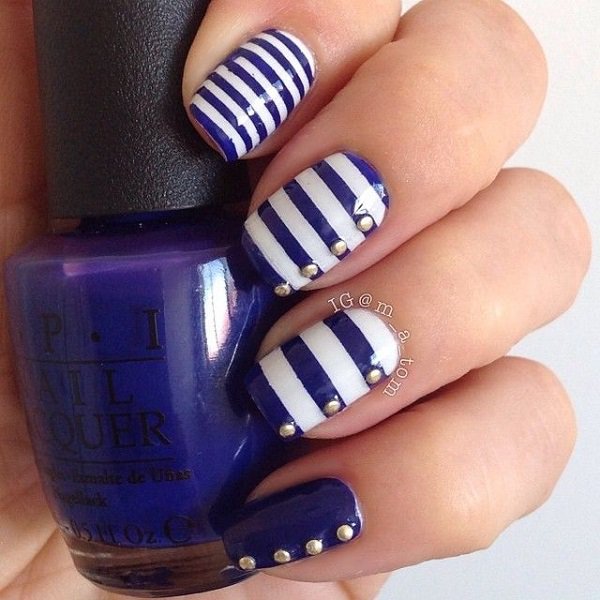 Blue Striped Nail Design