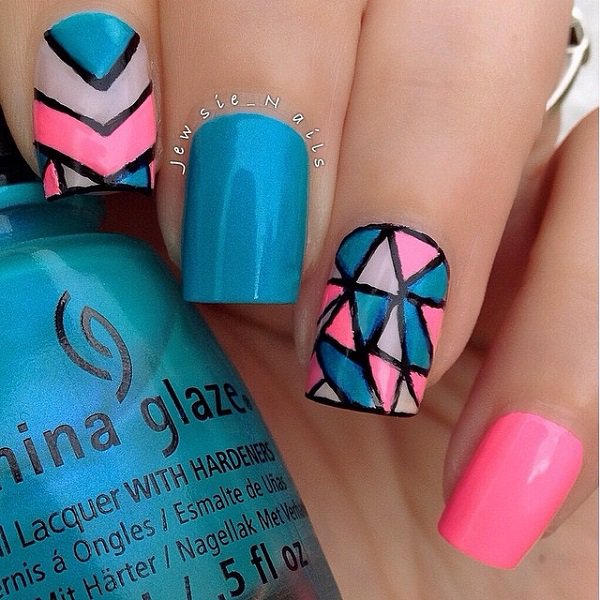 Blue and Pink Nail Design