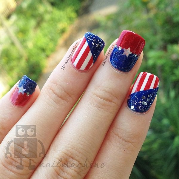 Blue and Red Nail Design
