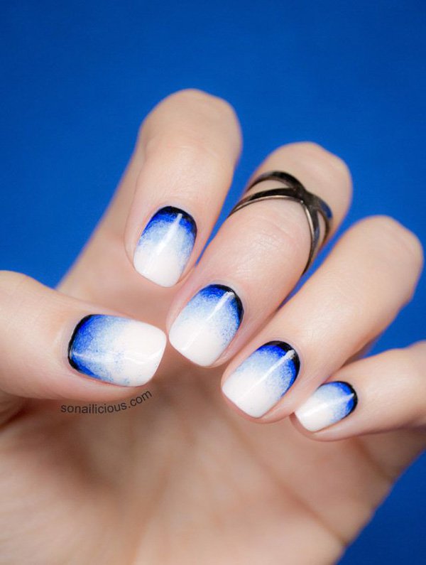 Blue to White Gradient Nail Design