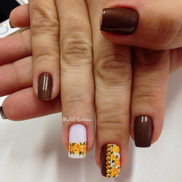 Chocolate Floral Nail Design