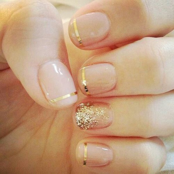 Clear and Gold Metallic Nail Design