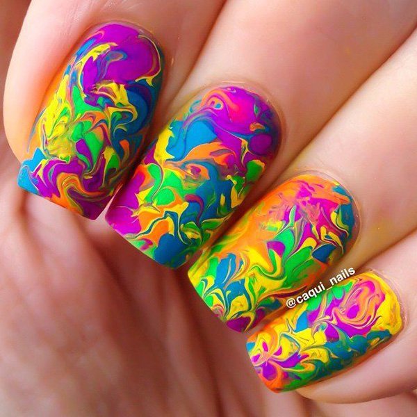 Colorful Water Marble Nail Design