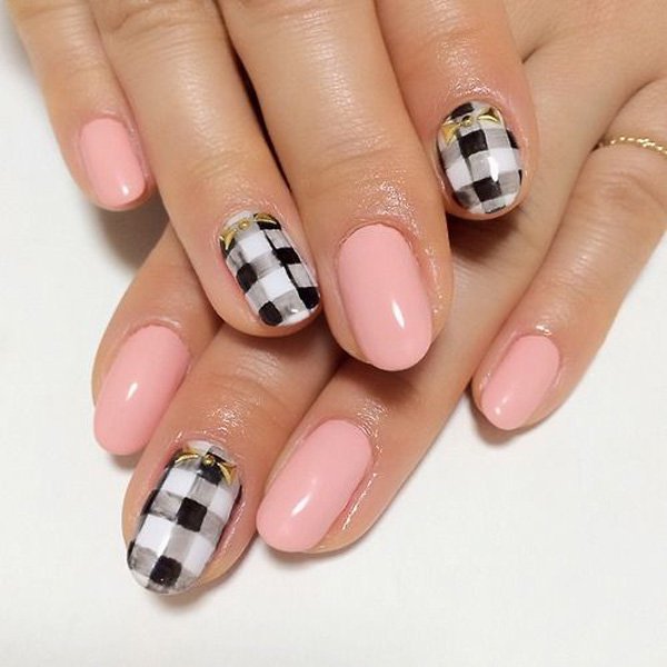 Cute Pink Plaid Nail Design