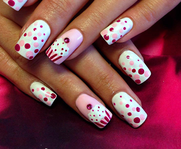 Cute Pink Polka Dot Nail Design