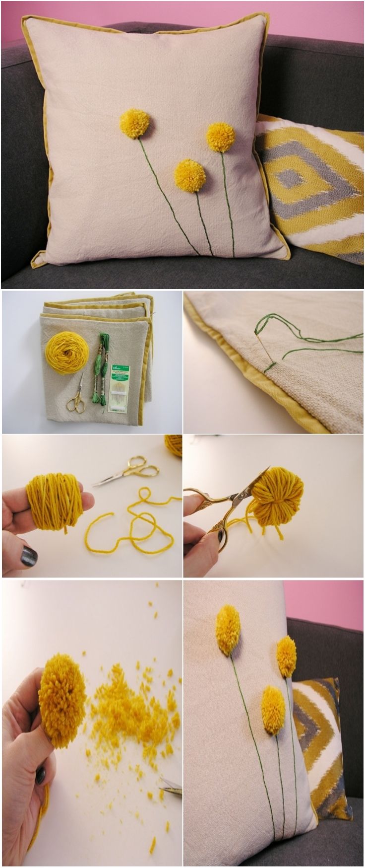 DIY Dandelion Pom Pom Pillow