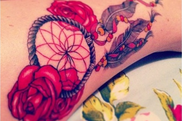 Dream Catcher Tattoo Design with Roses