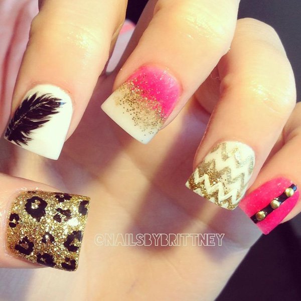 Feather Nail Design for Short Nails